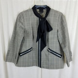 Anna Sui Houndstooth Plaid Cotton Bow Tie Blazer Jacket Womens 0 Black White Zip