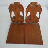 Set of Vintage Folding Elephant Bookends Carved Wood Siam Folk Art Tri 3 Triple