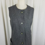 Vintage Handmade 1950s Wool Tweed Button Up Mod Dress Womens M L Charcoal Gray