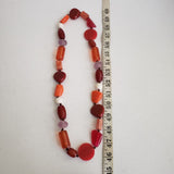 Vintage Chunky Celluloid Resin Beaded Necklace Leather Knot Beads Red Orange