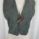 Vintage Jordache Leather Wood Toggle Front Vest Womens S M Satin Back Waistcoat