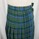 Vintage Crazy Horse Wool Tartan Plaid Pleated Long Midi Skirt Womens 5/6 Green
