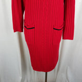 Vintage Just Mort Ribbed Cable Knit Collared Sweater Dress Womens sz M 80s Black