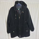 Vintage Larry Levine Black Velvet Hooded Short Coat Long Jacket Womens L Cinch