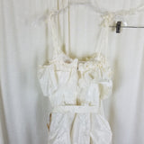Vtg NWT 70s Tiered Ruffled Lace Short Maxi Dress Victorian Cream Diamonds Run 5