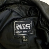 Vintage Raider Belted Black Leather Motorcycle Jacket Womens 16 Fitted Zip Snap