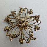 Vintage Floral Hollow Metal Jeweled Rhinestones Brooch Pin 2 inches