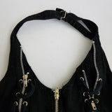 Vtg Y2K Tripp NYC Black Halter Corset Top Lace Up Zippers Womens XL Gothic 90s