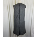 Vintage Handmade 1950s Wool Tweed Button Up Mod Dress Womens M L Charcoal Gray