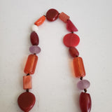 Vintage Chunky Celluloid Resin Beaded Necklace Leather Knot Beads Red Orange