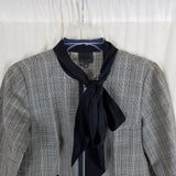 Anna Sui Houndstooth Plaid Cotton Bow Tie Blazer Jacket Womens 0 Black White Zip