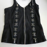 Vtg Y2K Tripp NYC Black Halter Corset Top Lace Up Zippers Womens XL Gothic 90s