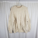 Vintage Handmade 90s Fisherman Cable Knit Wool Aran Sweater Mens size L XL Cream