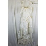 Vtg NWT 70s Tiered Ruffled Lace Short Maxi Dress Victorian Cream Diamonds Run 5