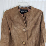 Vtg McQuade Brushed Leather Suede Collarless Coat Jacket Womens M L Piecework