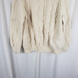 Vintage Handmade 90s Fisherman Cable Knit Wool Aran Sweater Mens size L XL Cream