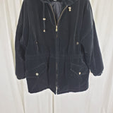 Vintage Larry Levine Black Velvet Hooded Short Coat Long Jacket Womens L Cinch
