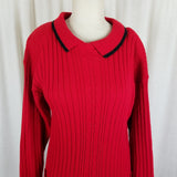 Vintage Just Mort Ribbed Cable Knit Collared Sweater Dress Womens sz M 80s Black