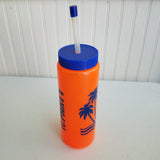 Vintage Blockbuster Beach Party Neon Orange Plastic Water Bottle 80s 90s RARE