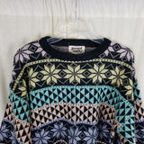 Vintage 90s Gerard Works Snowflake Nordic Loud Knit Sweater Womens M HK Pastel