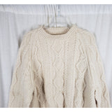 Vintage Handmade 90s Fisherman Cable Knit Wool Aran Sweater Mens size L XL Cream