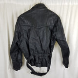 Vintage Raider Belted Black Leather Motorcycle Jacket Womens 16 Fitted Zip Snap