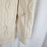 Vintage Handmade 90s Fisherman Cable Knit Wool Aran Sweater Mens size L XL Cream