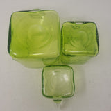 Vintage Graduated Size Mug Handles Square Bubble Glass Vase Cups Set of 3 Lime