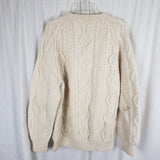 Vintage Handmade 90s Fisherman Cable Knit Wool Aran Sweater Mens size L XL Cream