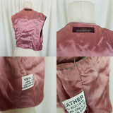 Vintage Jordache Leather Wood Toggle Front Vest Womens S M Satin Back Waistcoat