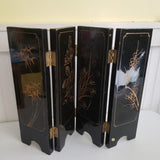 Vintage Asian Black Lacquer Wood Folding 4 Panel Table Screen Mother of Pearl
