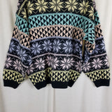 Vintage 90s Gerard Works Snowflake Nordic Loud Knit Sweater Womens M HK Pastel