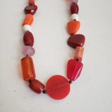 Vintage Chunky Celluloid Resin Beaded Necklace Leather Knot Beads Red Orange