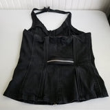 Vtg Y2K Tripp NYC Black Halter Corset Top Lace Up Zippers Womens XL Gothic 90s