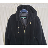 Vintage Larry Levine Black Velvet Hooded Short Coat Long Jacket Womens L Cinch