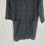 Vintage Wool Black Pink Plaid Peacoat Trench Coat Womens XL Cuffed Patch Pockets