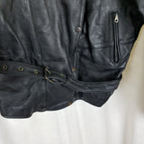 Vintage Raider Belted Black Leather Motorcycle Jacket Womens 16 Fitted Zip Snap