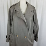 Vtg Larry Levine Twill Double Breasted Epaulets Maxi 80s Trench Coat Womens L