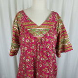 Vintage 70s Kaftan Hawaiian Dress MuuMuu Womens M L VNeck Floral Midi Tiki Luau