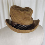 Vintage Bailey of Hollywood Paper Straw Fidora Hat Mens S Meyer the Hatter Plaid