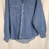Vintage Levis Two Horse Chambray Denim Blue Jean Button Down Work Shirt Mens L