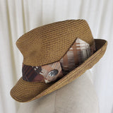 Vintage Bailey of Hollywood Paper Straw Fidora Hat Mens S Meyer the Hatter Plaid