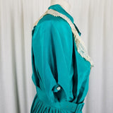 Vintage Carole M Studio Wrap Blouson Lace Collar Pleated Twirl Skirt Dress Womens size 12 Day Dress