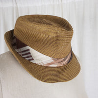 Vintage Bailey of Hollywood Paper Straw Fidora Hat Mens S Meyer the Hatter Plaid