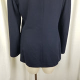 Marella Worsted Wool Navy Blue Collarless Jacket Blazer Womens 8 Crest Buttons