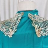 Vintage Carole M Studio Wrap Blouson Lace Collar Pleated Twirl Skirt Dress Womens size 12 Day Dress