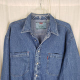 Vintage Levis Two Horse Chambray Denim Blue Jean Button Down Work Shirt Mens L