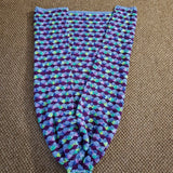 Handmade Crochet Knit Afghan Mermaids Tail Snuggle Blanket 39" Scales Fin Teal