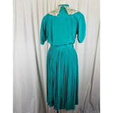 Vintage Carole M Studio Wrap Blouson Lace Collar Pleated Twirl Skirt Dress Womens size 12 Day Dress