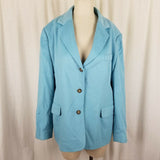 LL Bean Wool Cashmere 3 Button Riding Blazer Jacket Womens 20P Plus Seafoam Blue